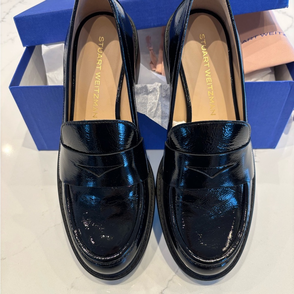 Stuart Weitzman Black Crinkle Patent  Women's Loafer